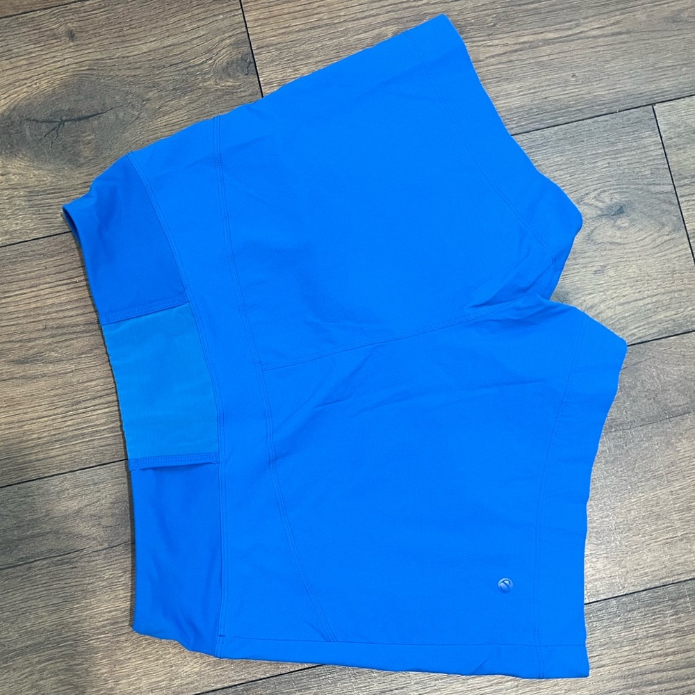 EUC CRZ YOGA Bright Blue High-Waist Athletic Shorts with Zip Pockets - Picture 8 of 8